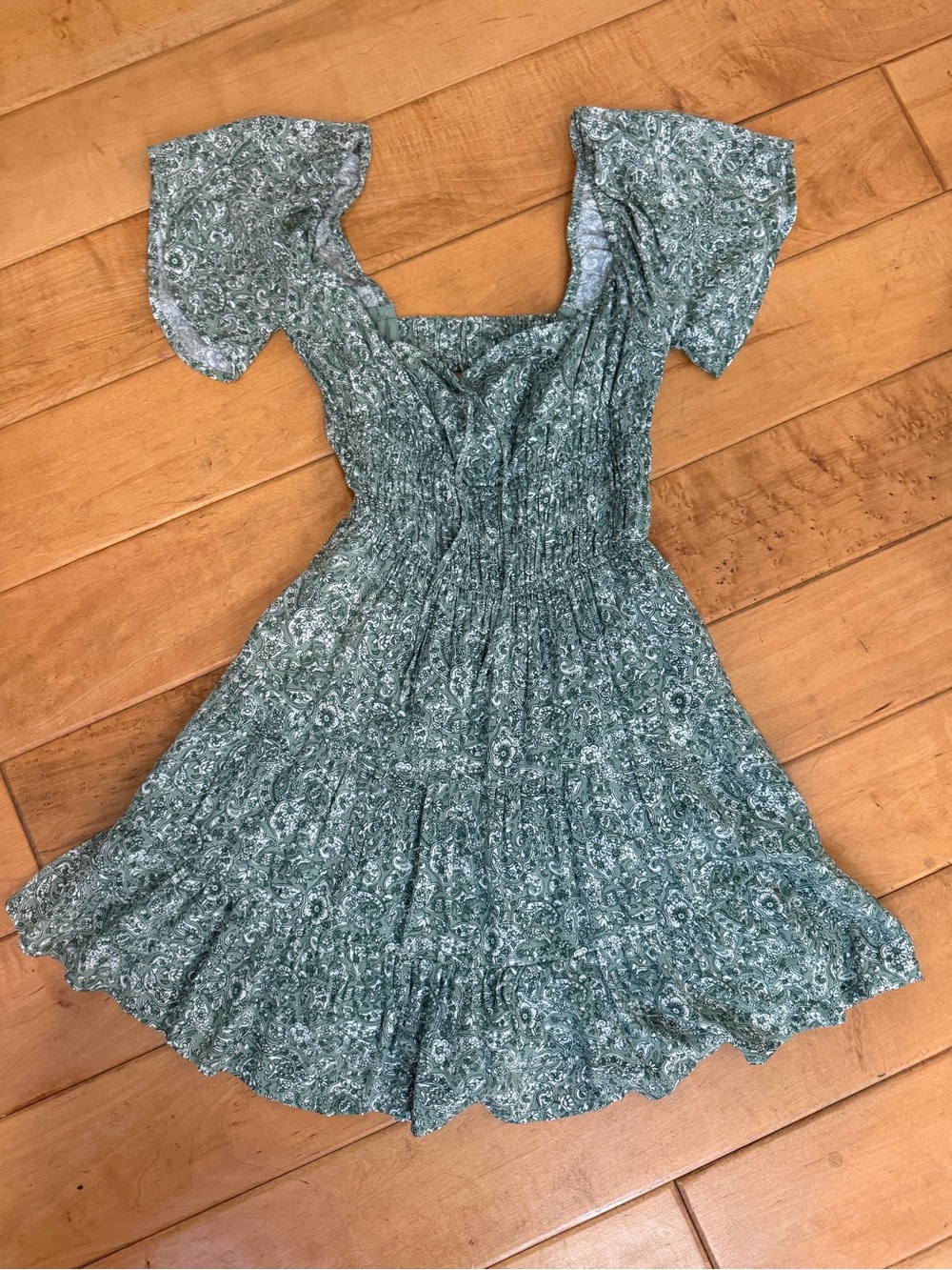 Hollister Green Floral Square-Neck Tiered Mini Dress with attached shorts! NWOT